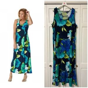 SUSAN GRAVER WOMEN'S PRINTED LIQUID KNIT MAXI DRESS 2X Floral Resortwear Beach